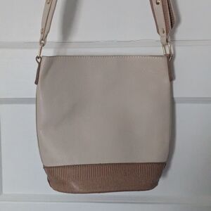 Cream & Tan Leather Crossbody Bag